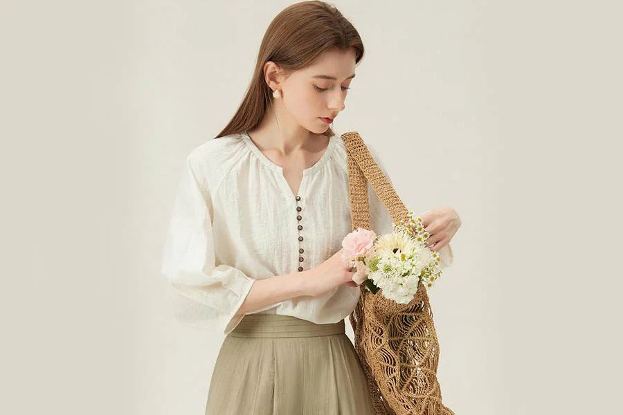 Women's Beige Linen Top