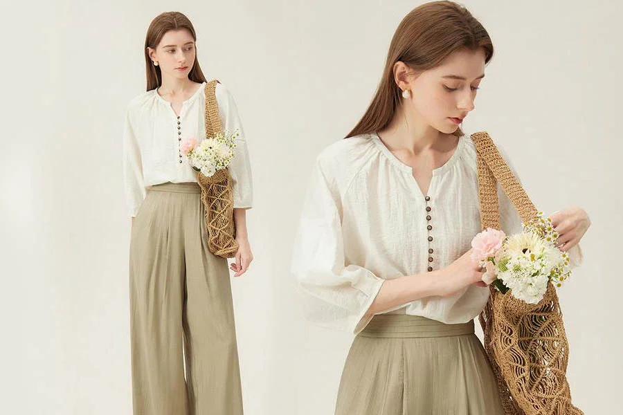 Beige Linen Work Blouse