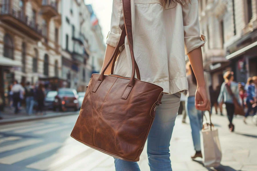 Vertical Leather Tote Bag